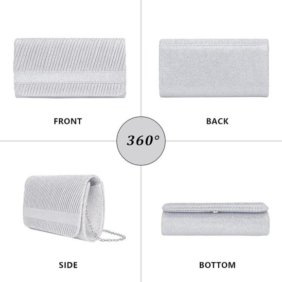 🆕Elegant Evening Clutch Purse for Women Silver Satin with Chain Strap for Party - Picture 4 of 7